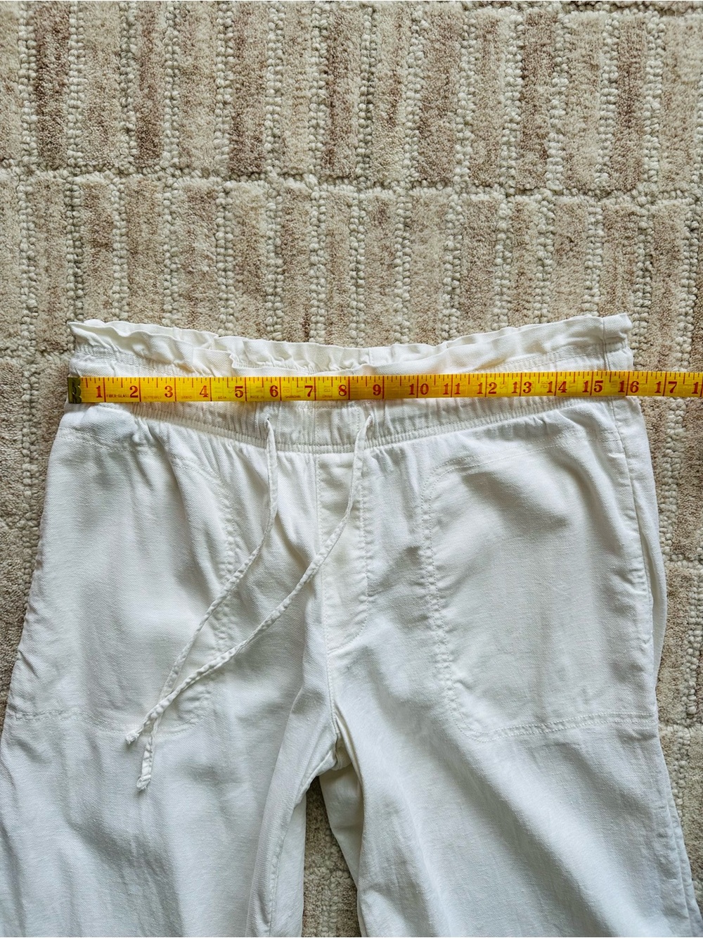 American Eagle Linen Blend Cream/White Wide Leg Flowy Stretch Waist Pants - Picture 5 of 8